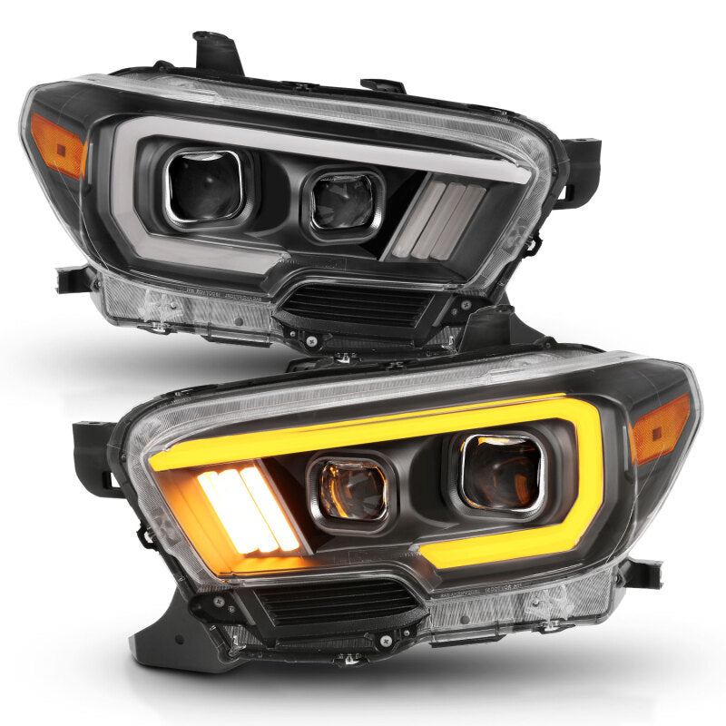 ANZO USA Projector Headlights w/ Plank Switchback Black/Amber Toyota Tacoma (16-17) (111396)