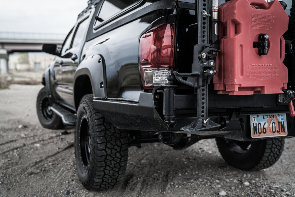 3rd Gen Toyota Tacoma High Clearance Rear Bumper Dual Swing Arm Tire Carrier 16-22 Toyota Tacoma Bare Metal CBI Offroad