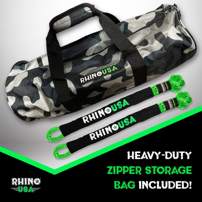 Rhino USA 7/8In X 30Ft Kinetic Rope Recovery Kit W/Soft Shackles (Gree ...