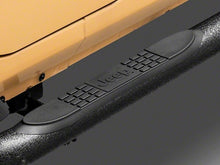Load image into Gallery viewer, Officially Licensed Jeep 07-18 Wrangler JK 4Dr 3In Round Curved Side Step Bars w/ Jeep Logo-Txt Blk