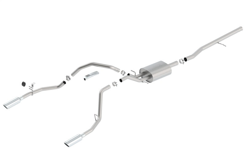 Borla 14 Silv/Sierra 1500 C/B S-Type Exhaust/2.75in Into Dual 2.25in Out 4in Tip Split Rear Exit