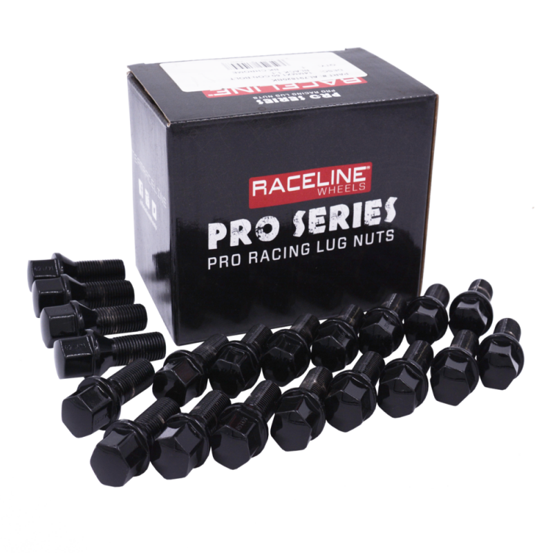 Raceline 16x1.5 21mm Conical Seat Black Lug Bolts (Set of 20)