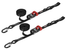 Load image into Gallery viewer, SpeedStrap 1In x 15Ft Ratchet Tie Down w/ Snap FtSFt Hooks w/ Soft Tie (2 Pack) - Black