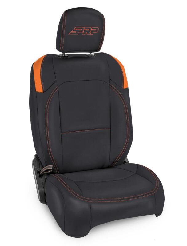 PRP Jeep Wrangler JL Front Seat Covers - 2 door- with Pocket Back (Pair) - Black/Orange