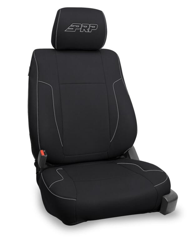 PRP 12-14 Ford Raptor Front Seat Covers (Pair) - Black w Silver Stitch