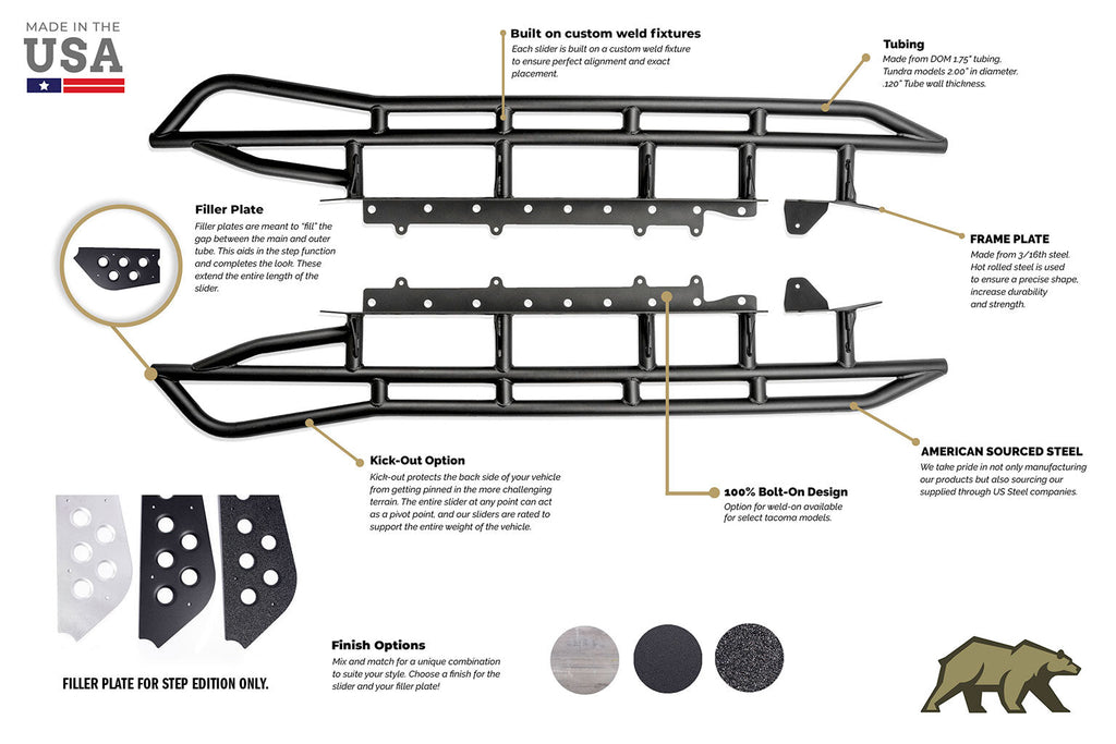 **2003-2009 TOYOTA 4RUNNER 0 DEGREE BOLT ON "STEP" ROCK SLIDERS