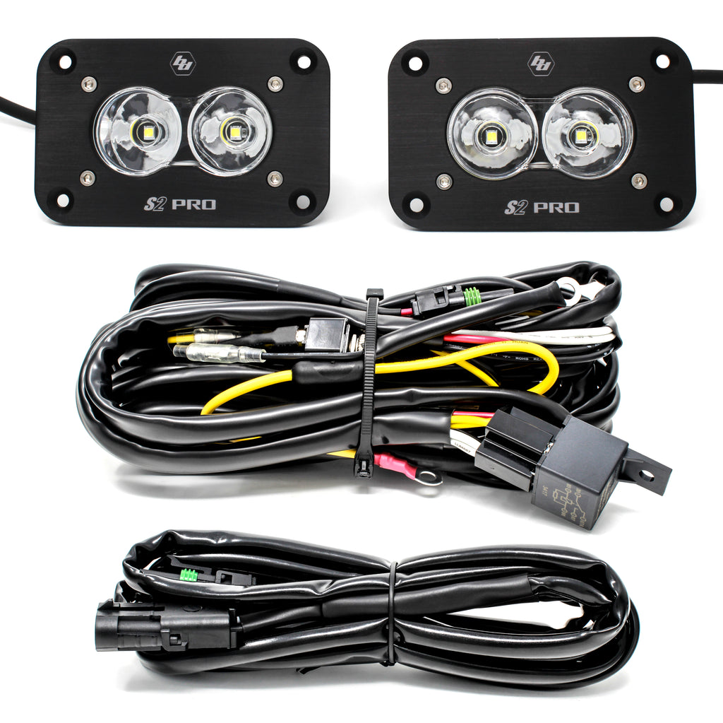 Baja Designs S2 Pro, Pair, LED Work/Scene, Flush Mount, Reverse Kit - 125642 - Cali Raised Offroad