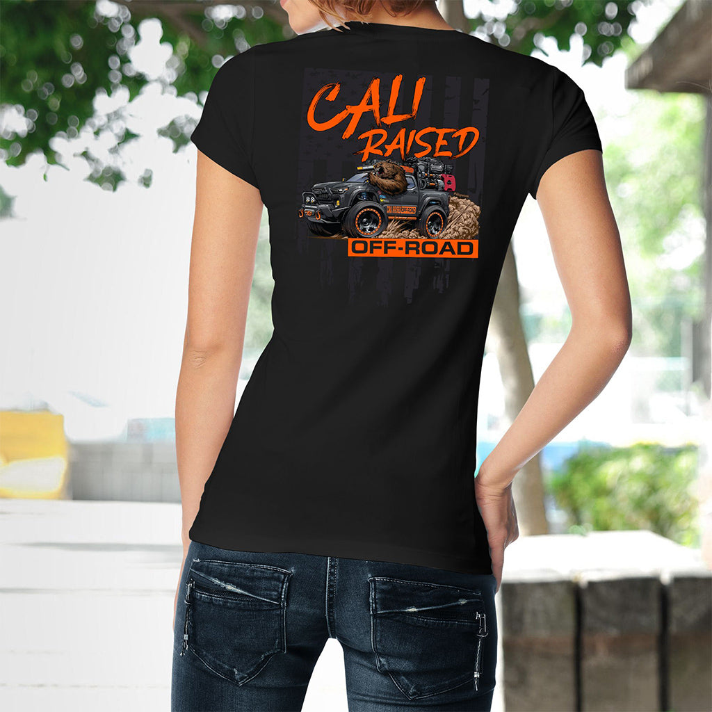 Womens Cali Raised Offroad V-neck T-Shirt Tacoma Design 22
