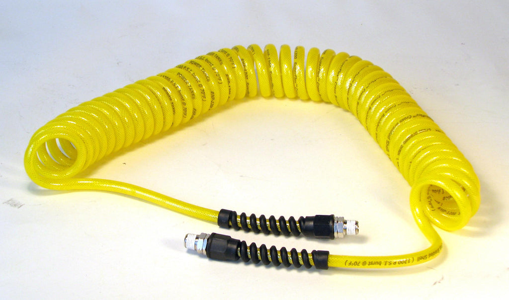 Air Hose 30 Foot Coiled 1/4 Inch NPT Male Thread Superflex High Pressure Yellow Power Tank - HSE-8080 - Cali Raised Offroad
