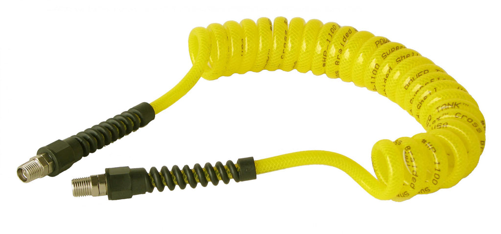Air Hose 10 Foot Coiled 1/4 Inch NPT Male Thread Superflex High Pressure Yellow Power Tank - HSE-8090 - Cali Raised Offroad
