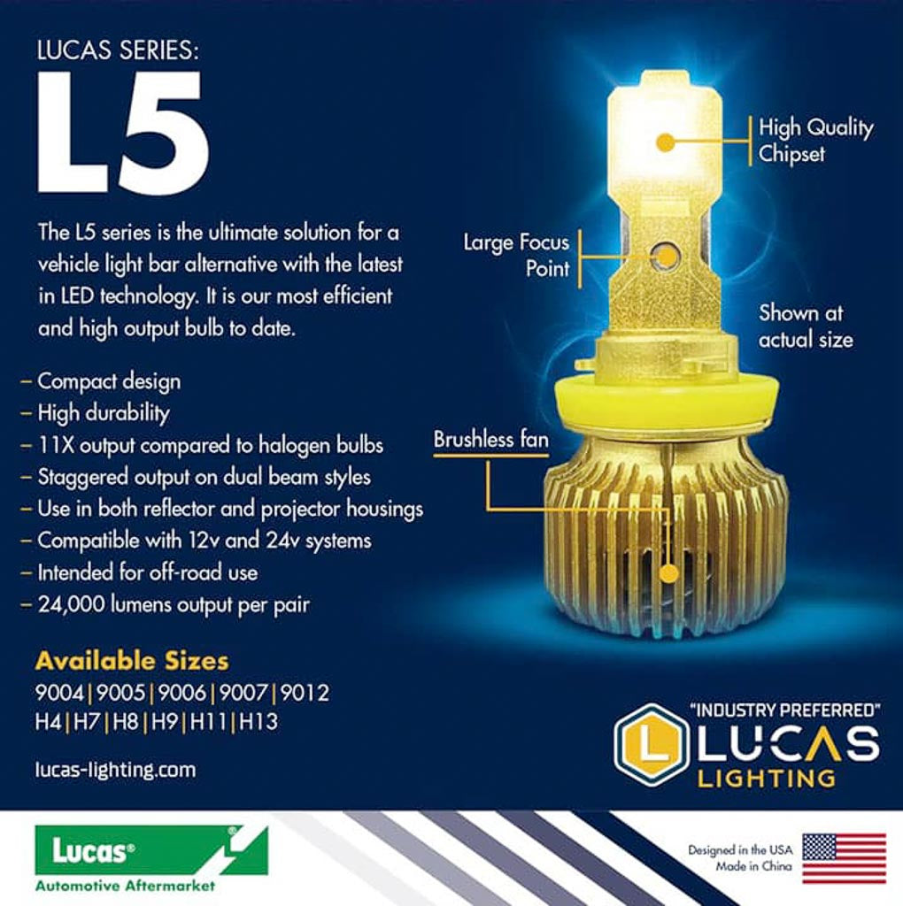 Lucas Lighting L5 Series Headlight Pair 11X Brighter
