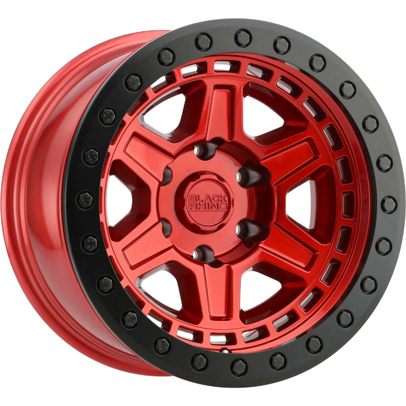 Black Rhino Reno Wheel, 18x9.5 with 6x139.70 and 6x5.5 Bolt Pattern - Candy Red with Black Lip Edge and Black Bolts - 1895REN-26140R12