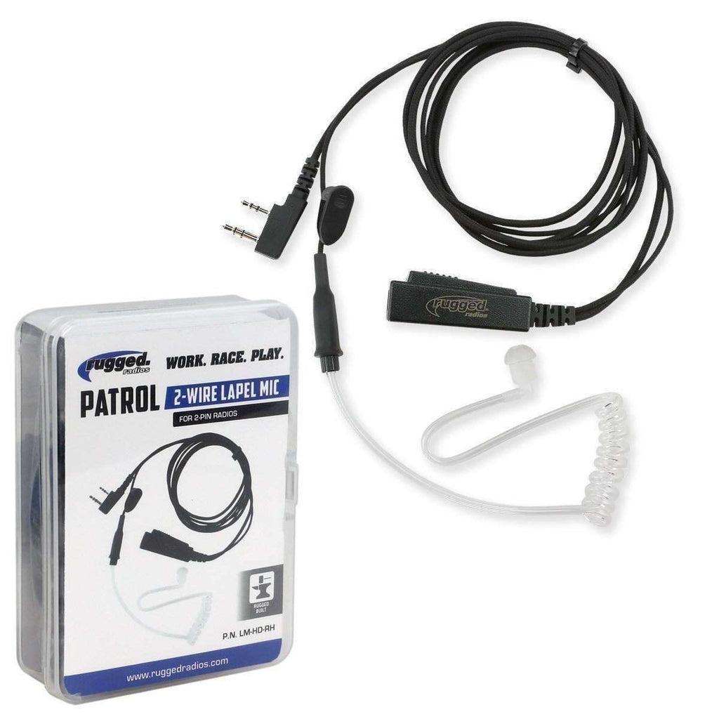 Patrol 2-Wire Lapel Mic with Acoustic Ear Tube for Rugged Handheld Radios - LM-HD-RH